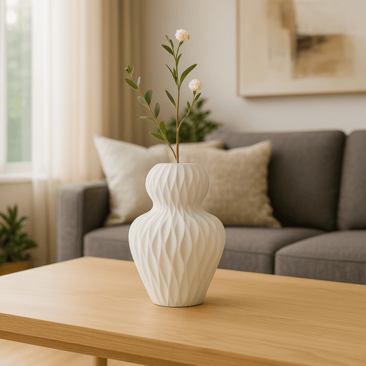 Jarrón de Cerámica Blanco Texturizado – 19x22 cm - KB Home