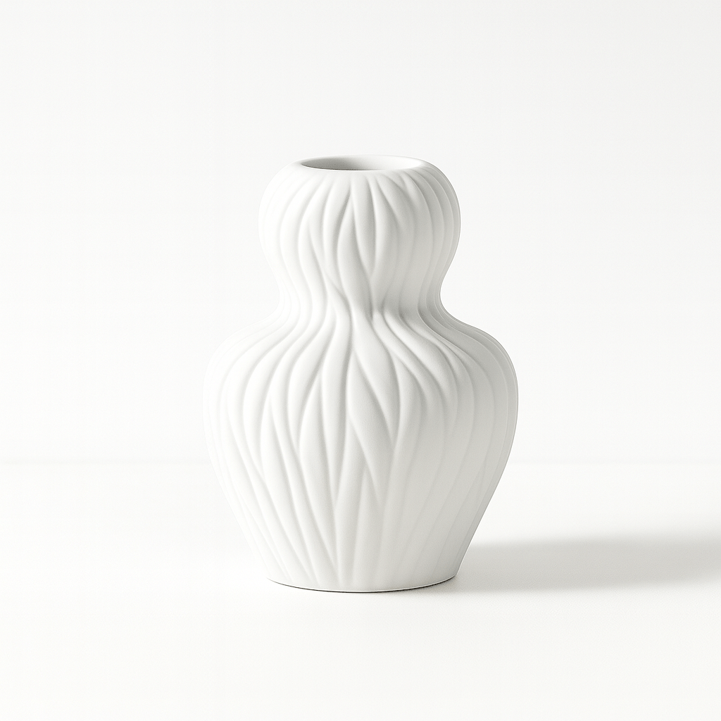 Jarrón de Cerámica Blanco Texturizado – 19x22 cm - KB Home