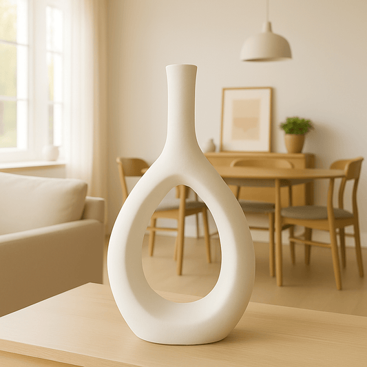 Jarrón Decorativo Blanco con Abertura Central - KB Home