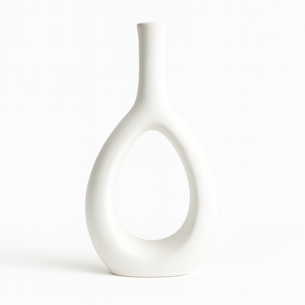 Jarrón Decorativo Blanco con Abertura Central - KB Home