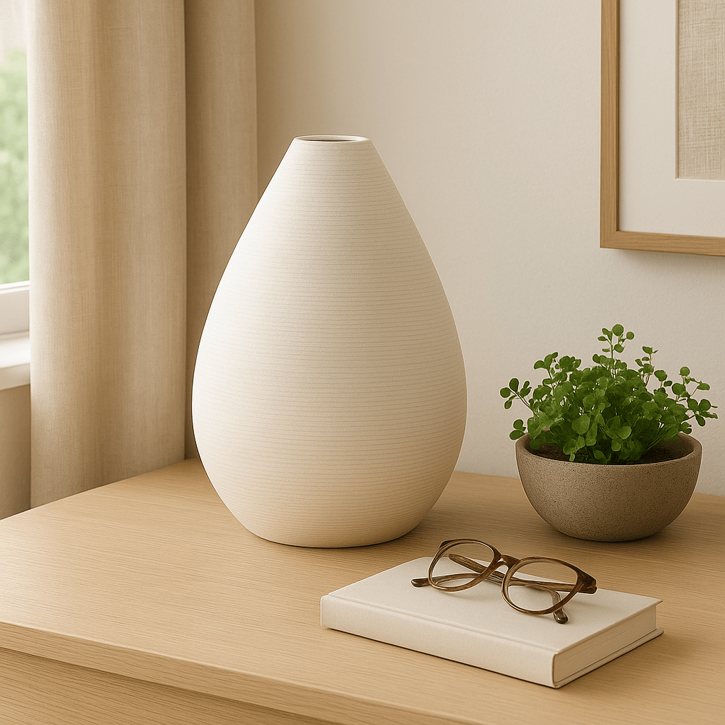 Jarrón Decorativo Blanco en Cerámica – Diseño Gota Minimalista Moderno - KB Home