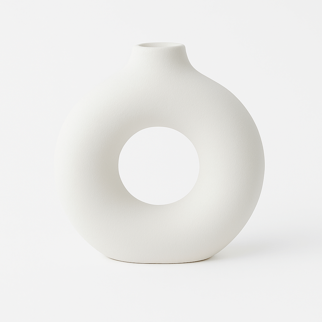 Jarrón Decorativo Blanco Minimalista en Cerámica – Diseño Circular Moderno - KB Home