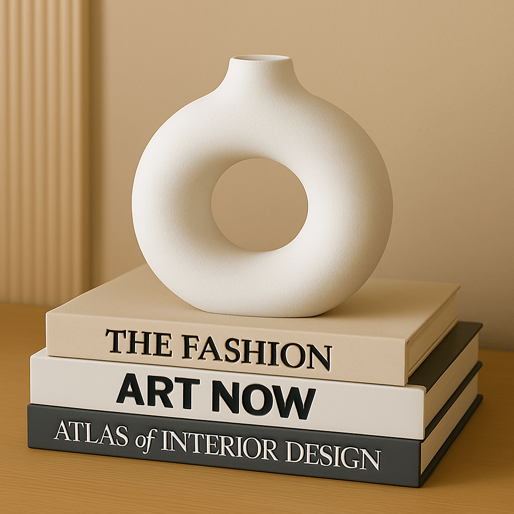 Jarrón Decorativo Blanco Minimalista en Cerámica – Diseño Circular Moderno - KB Home