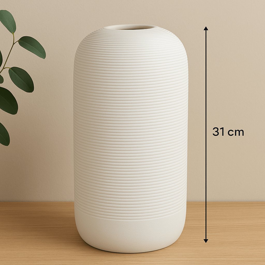 Jarrón Decorativo de Cerámica Blanca – 31 cm de Altura - KB Home