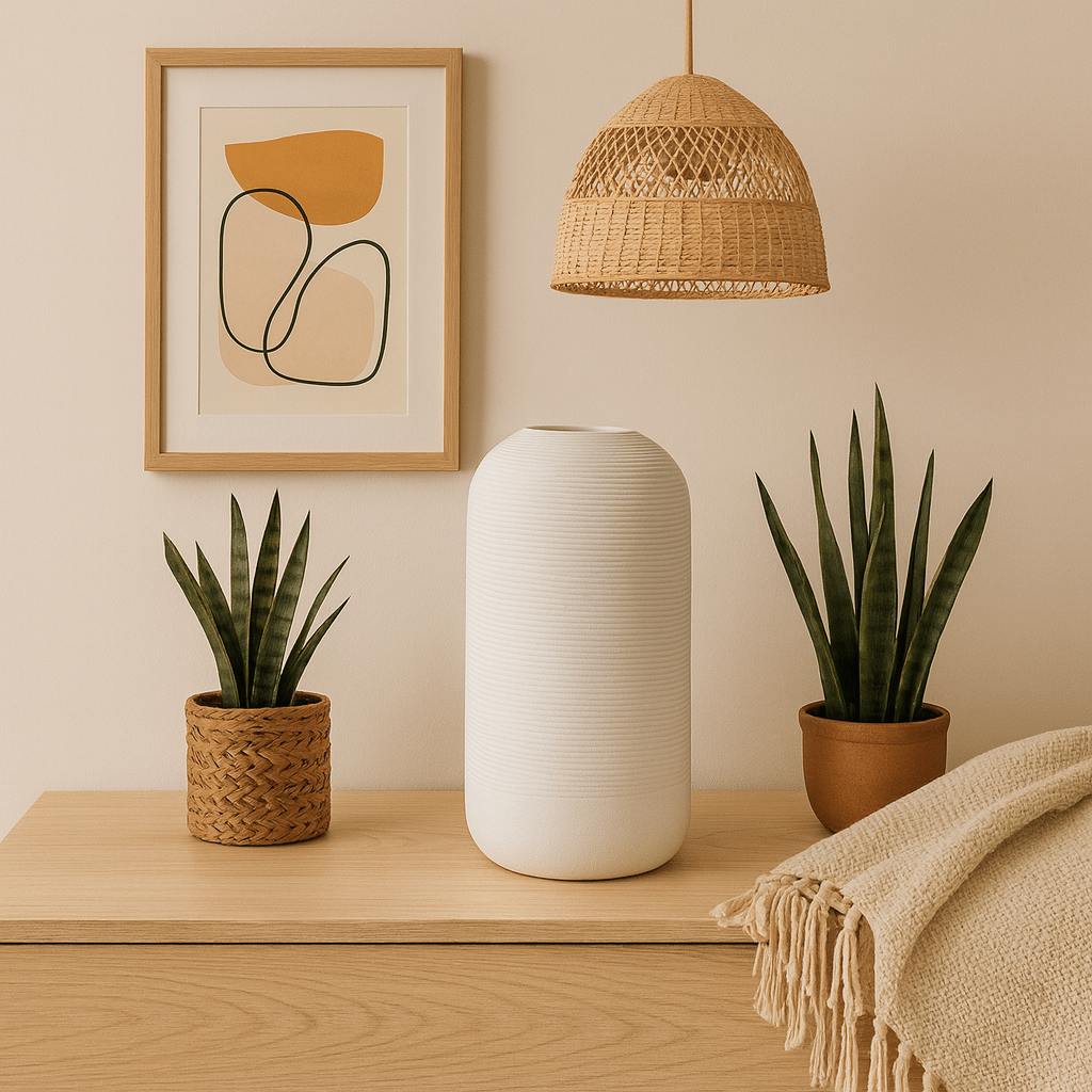 Jarrón Decorativo de Cerámica Blanca – 31 cm de Altura - KB Home