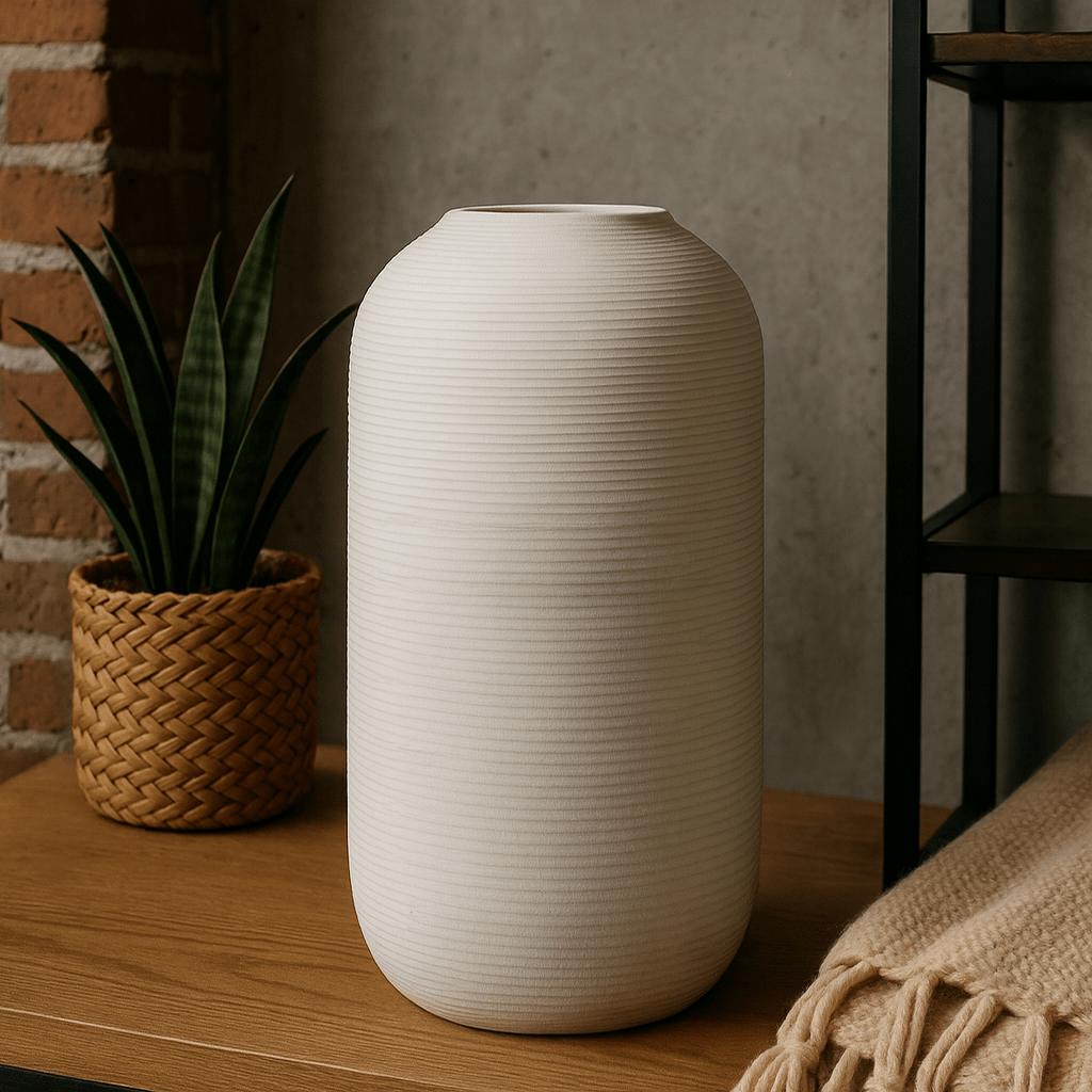 Jarrón Decorativo de Cerámica Blanca – 31 cm de Altura - KB Home