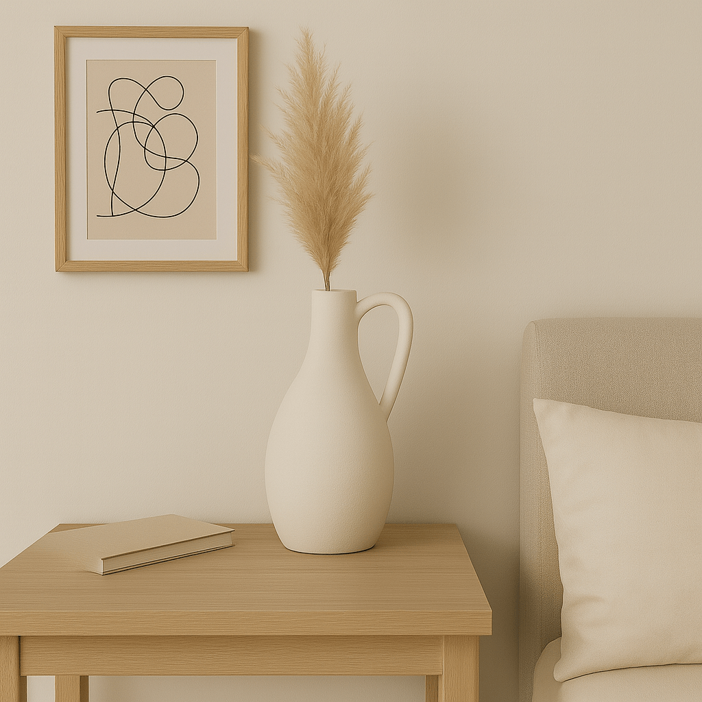 Jarrón Decorativo de Cerámica Blanca Mate con Asa - KB Home