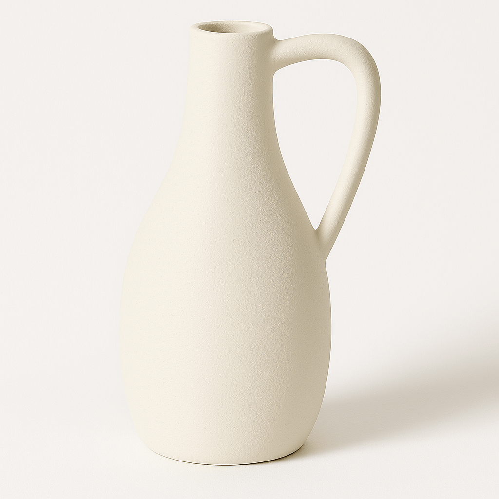 Jarrón Decorativo de Cerámica Blanca Mate con Asa - KB Home