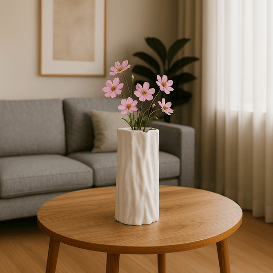 Jarrón Decorativo de Cerámica Blanca Texturizada – Estilo Orgánico - KB Home