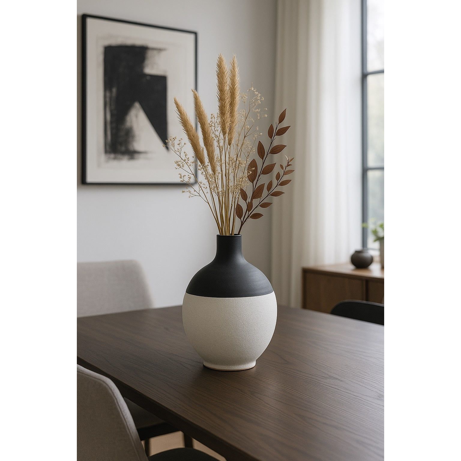 Jarrón Decorativo de Cerámica Blanco Mate y Negro - KB Home