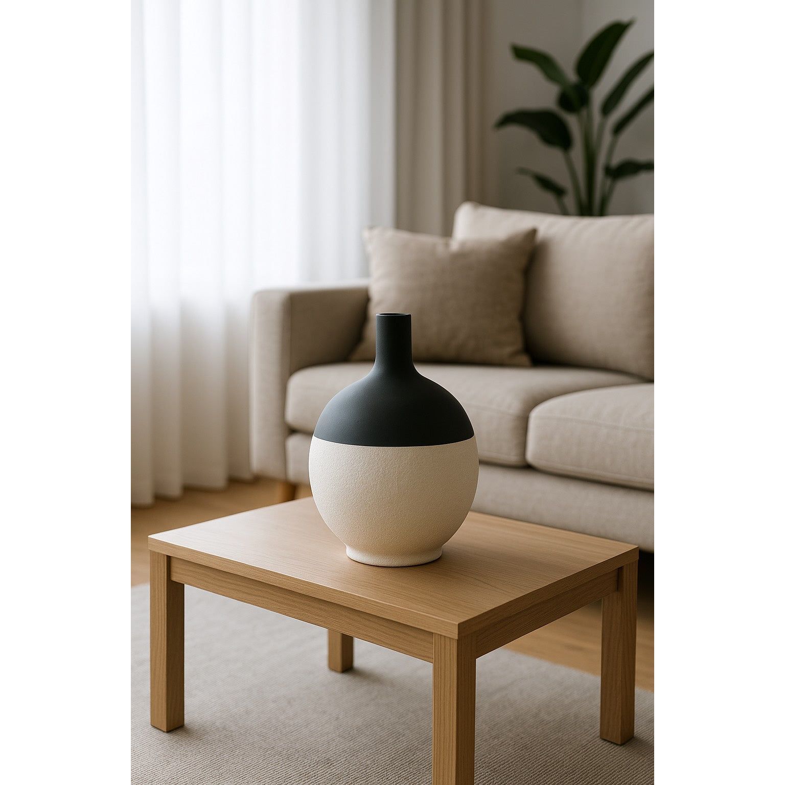 Jarrón Decorativo de Cerámica Blanco Mate y Negro - KB Home