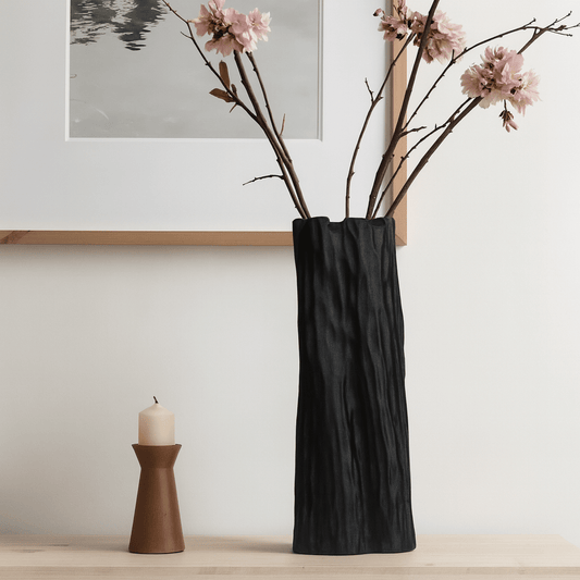 Jarrón Decorativo Negro de Cerámica Diseño Moderno y Minimalista para Sala y Comedor - KB Home