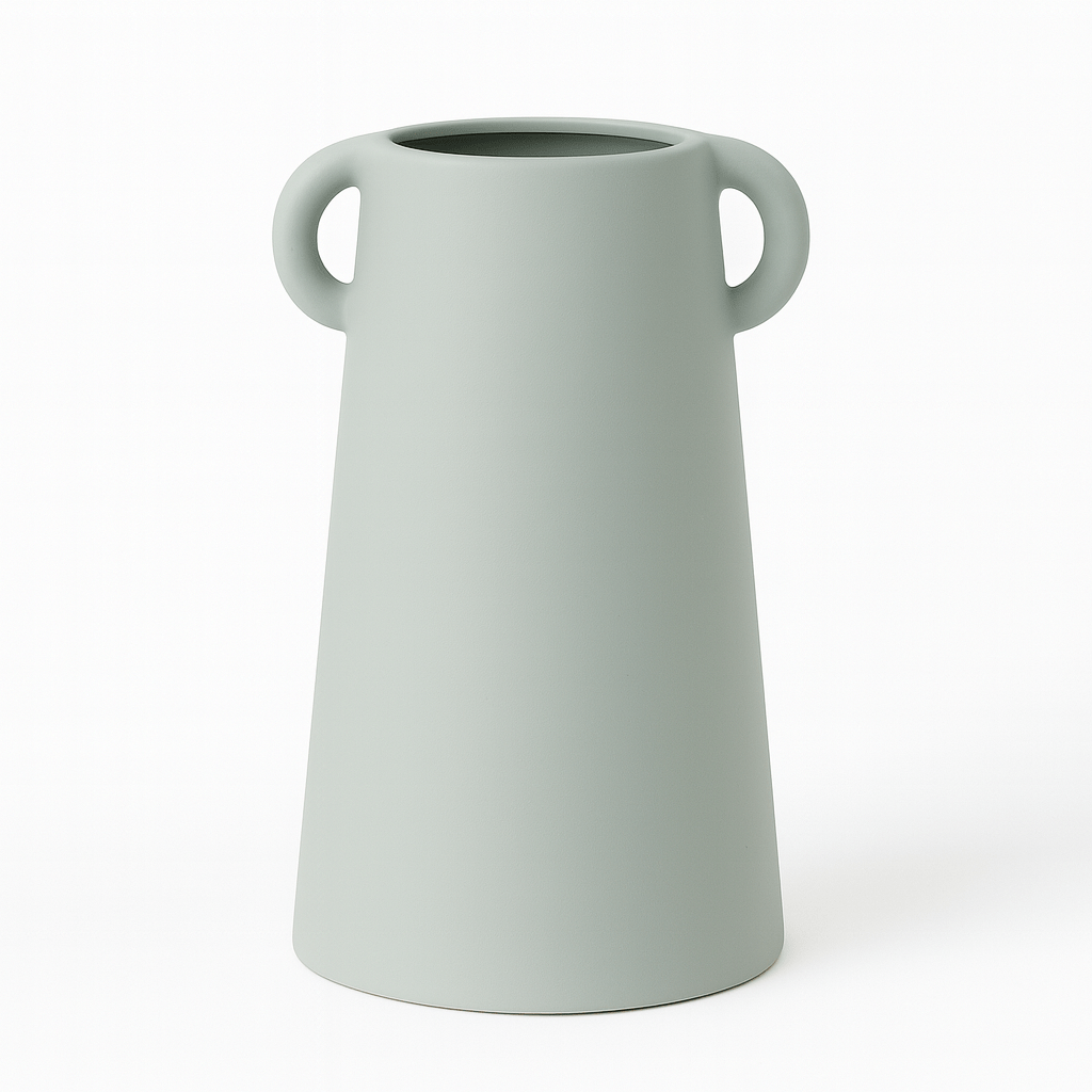 Jarrón Decorativo Verde Mate con Asas Laterales - KB Home