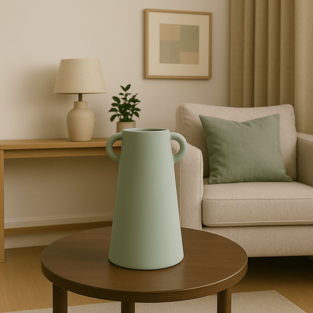 Jarrón Decorativo Verde Mate con Asas Laterales - KB Home