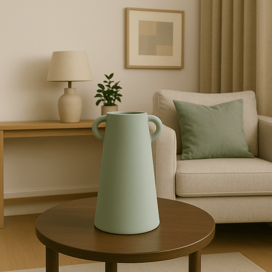 Jarrón Decorativo Verde Mate con Asas Laterales - KB Home