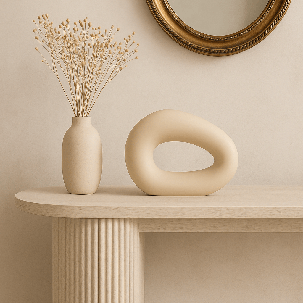 Jarrón Escultural de Cerámica Beige con Diseño Orgánico - KB Home