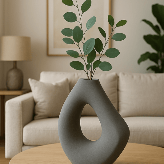 Jarrón Escultural Gris – Diseño Orgánico Moderno - KB Home