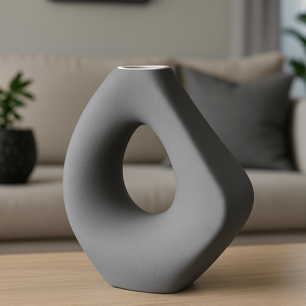 Jarrón Escultural Gris – Diseño Orgánico Moderno - KB Home