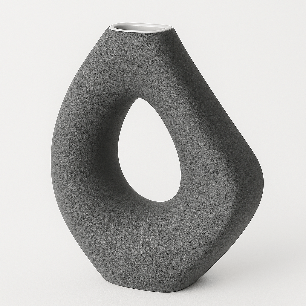 Jarrón Escultural Gris – Diseño Orgánico Moderno - KB Home