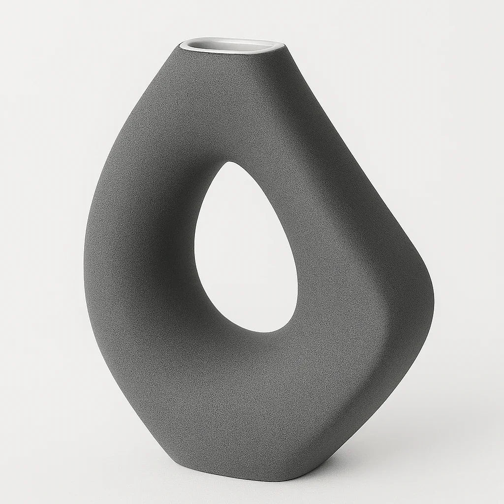 Jarrón Escultural Gris – Diseño Orgánico Moderno - KB Home