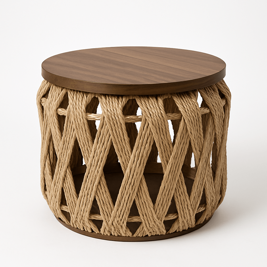 Mesa auxiliar tejida de yute – estilo natural y elegante pequena - KB Home