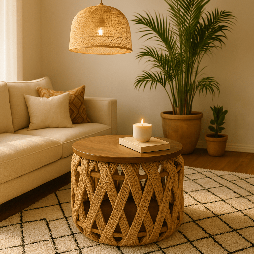 Mesa auxiliar tejida de yute – estilo natural y elegante pequena - KB Home