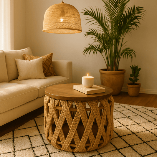 Mesa auxiliar tejida de yute – estilo natural y elegante pequena - KB Home