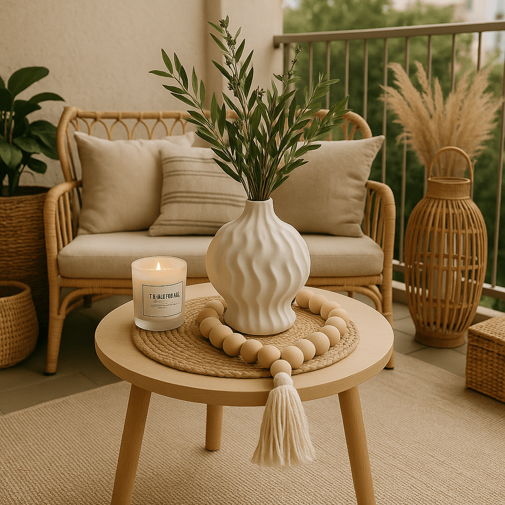 Pack Decorativo “Encanto Natural” – Jarrón + Guirnalda de Madera + Vela Aromática + Base de Yute + "ENVIO GRATIS" - KB Home