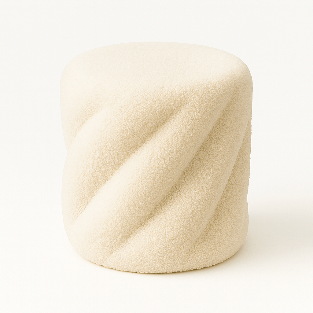 Puff Bouclé Beige con Diseño Espiral - KB Home