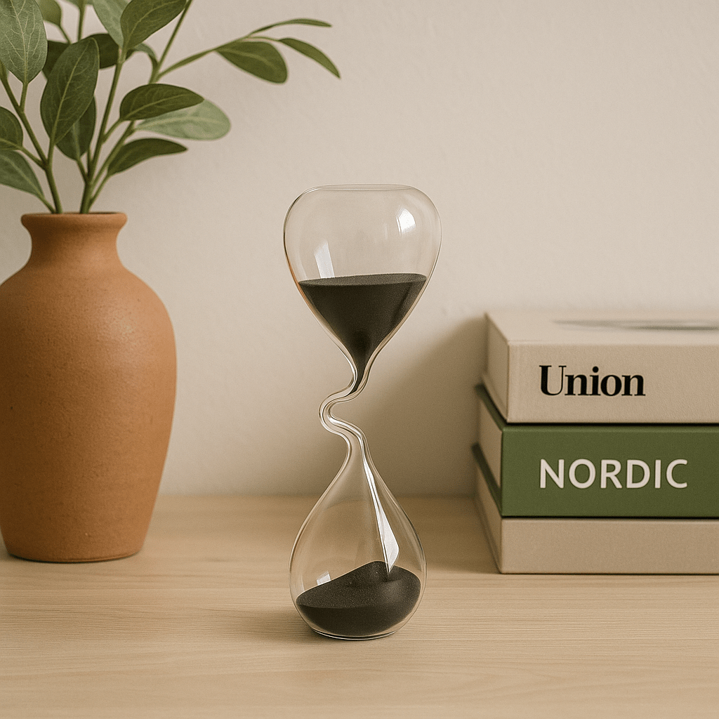 Reloj de Arena Decorativo de Vidrio Negro – Diseño Moderno - KB Home