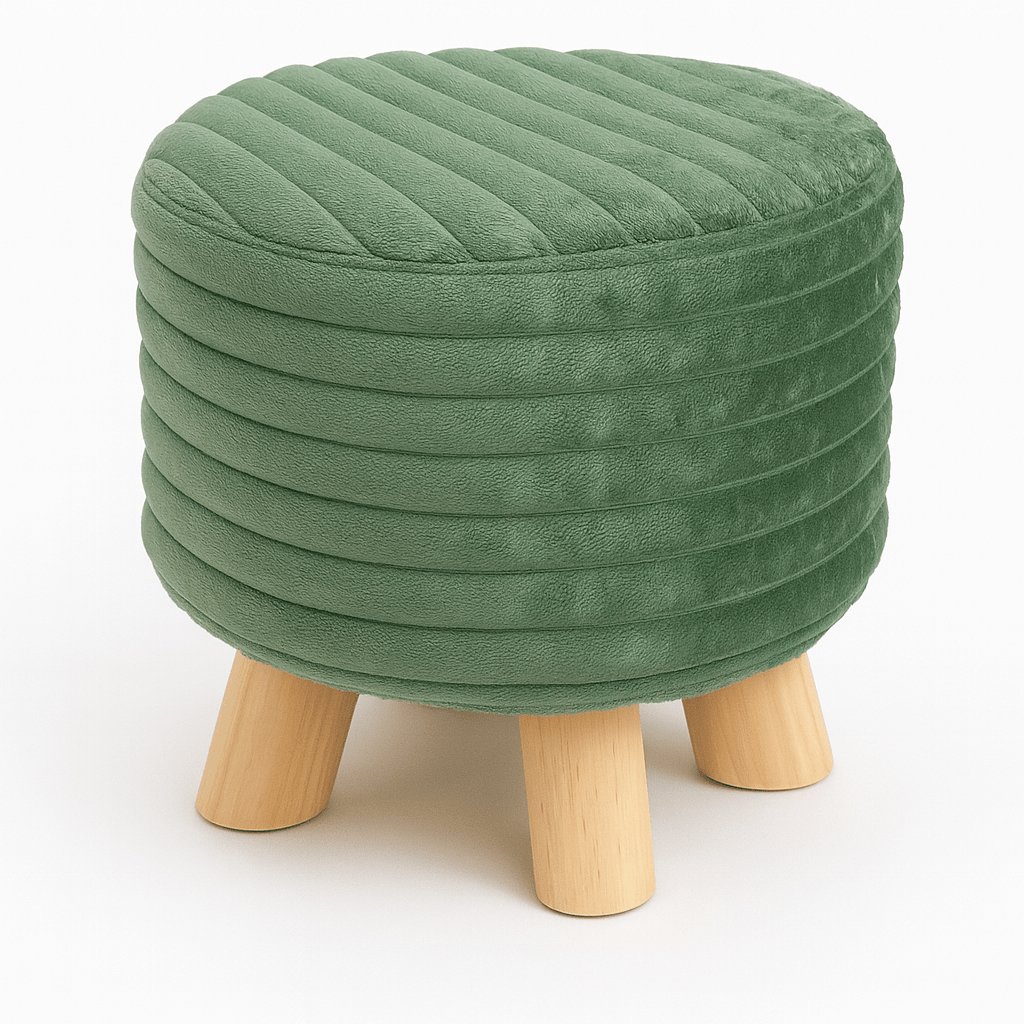 Reposapies Redondo Verde Oliva con Patas de Madera - KB Home