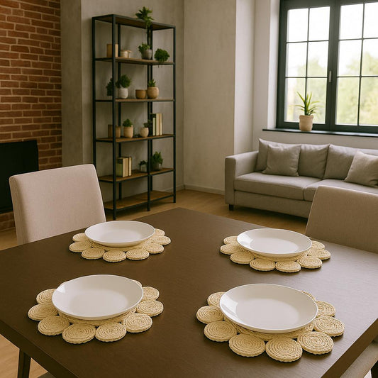 Set de 4 Individuales de Mesa de Yute en Espiral Diseño Flor – Manteles Individuales Decorativos - KB Home