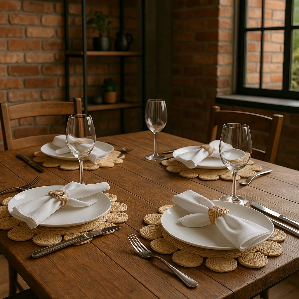 Set de 4 Individuales de Mesa de Yute en Espiral Diseño Flor – Manteles Individuales Decorativos - KB Home