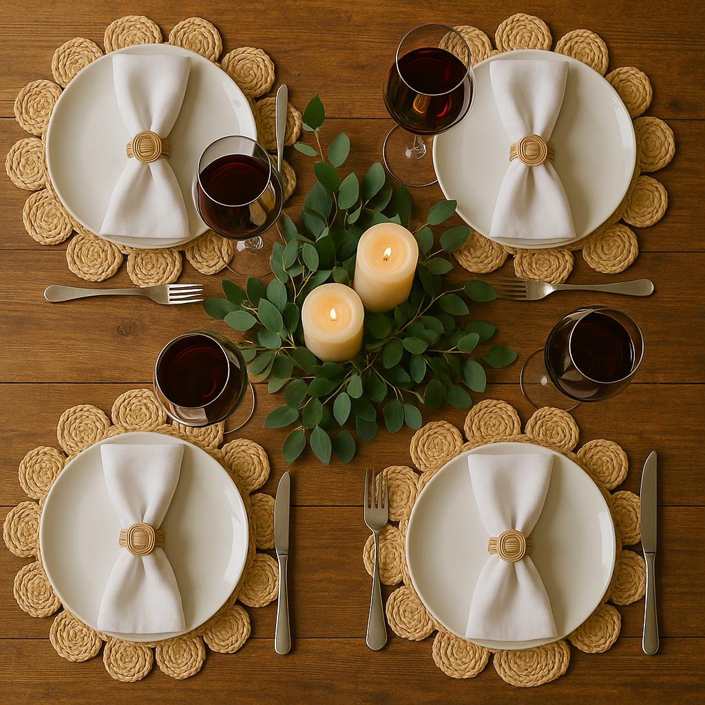 Set de 4 Individuales de Mesa de Yute en Espiral Diseño Flor – Manteles Individuales Decorativos - KB Home