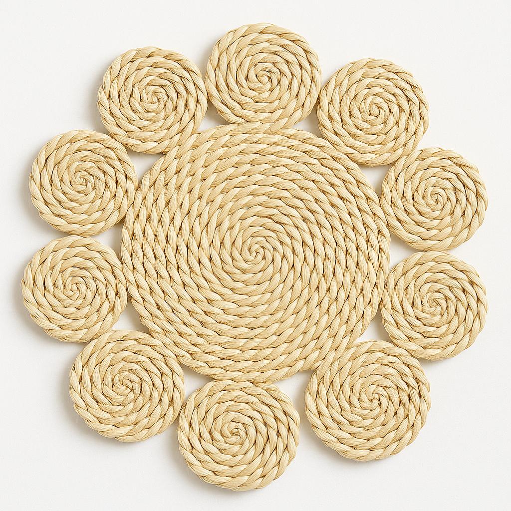 Set de 4 Individuales de Mesa de Yute en Espiral Diseño Flor – Manteles Individuales Decorativos - KB Home