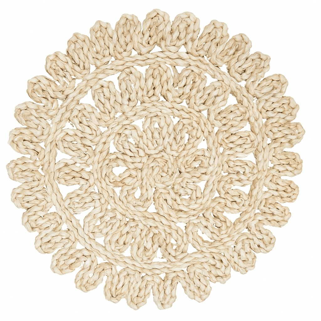 Set de 4 Individuales de Mesa de Yute Redondo Tejido Artesanal Diseño Floral – Decoración Natural Boho - KB Home