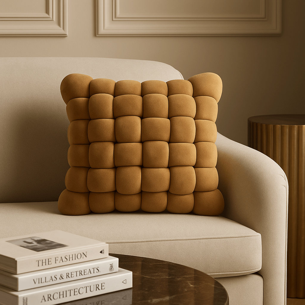 Set de Cojines Decorativo Cuadrado Trenzado Café – 33 x 33 cm - KB Home