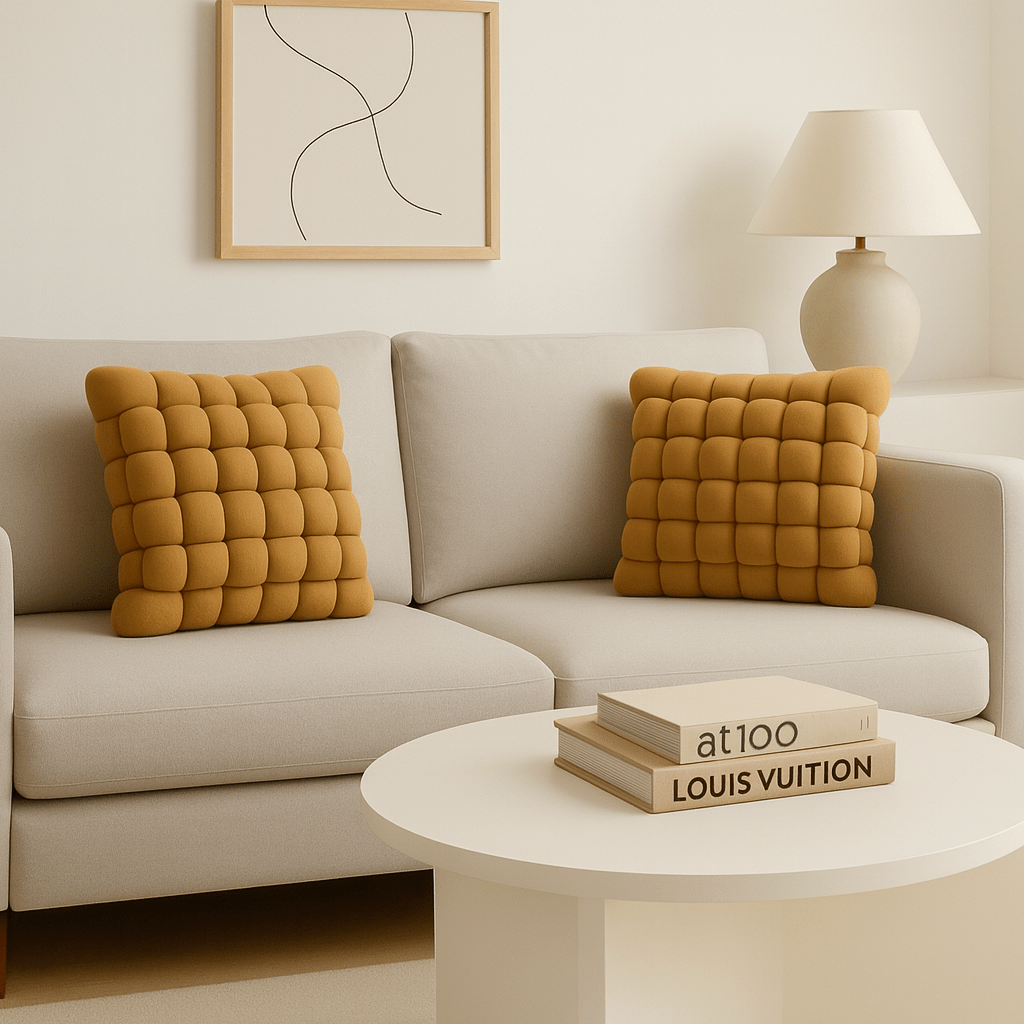 Set de Cojines Decorativo Cuadrado Trenzado Café – 33 x 33 cm - KB Home