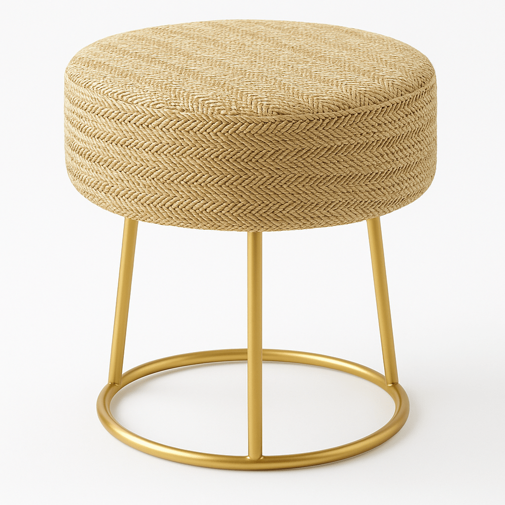 Taburete Decorativo de Yute Natural con Base Metálica Dorada - KB Home