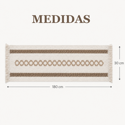 Camino de Mesa Boho con Flecos 180 x 30 cm, Beige y Marrón