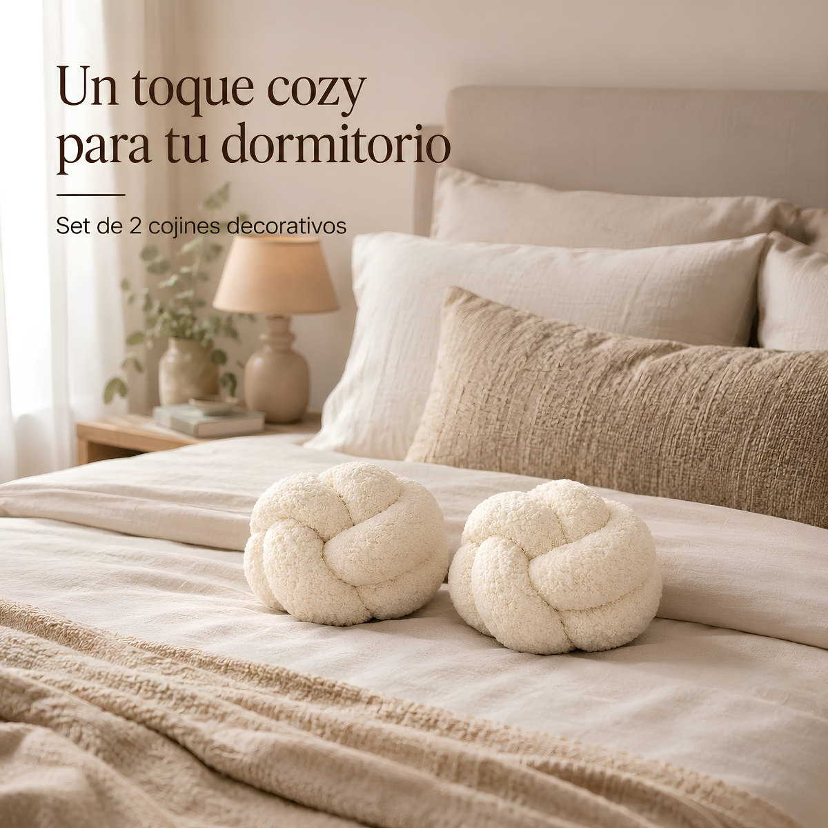 Set de Cojines Decorativos Nudo Escandinavo Blanco – 25 cm