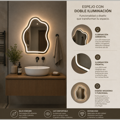 Espejo con Luz LED Táctil para Baño – 3 Funciones de Iluminación | Moderno