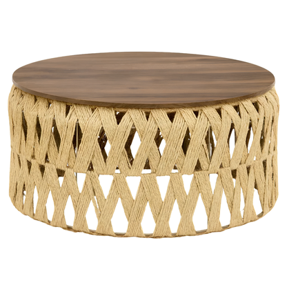 Mesa Centro o Auxiliar de Yute y Madera – Estilo Natural | Disponible en Tamaño Mediano y Grande + REGALO SORPRESA🎁
