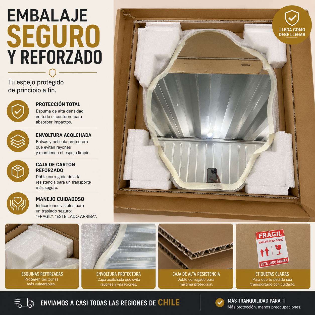 Espejo con Luz LED Táctil para Baño – 3 Funciones de Iluminación | Moderno