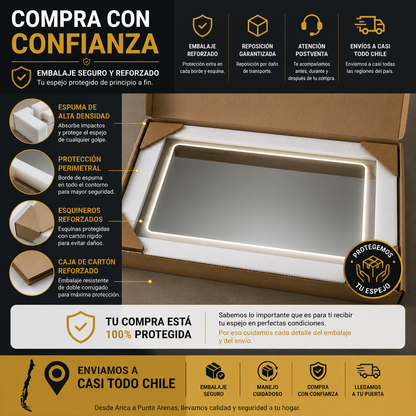 Espejo con Luz LED Rectangular 100 x 60 cm Táctil para Baño - Montaje en Pared