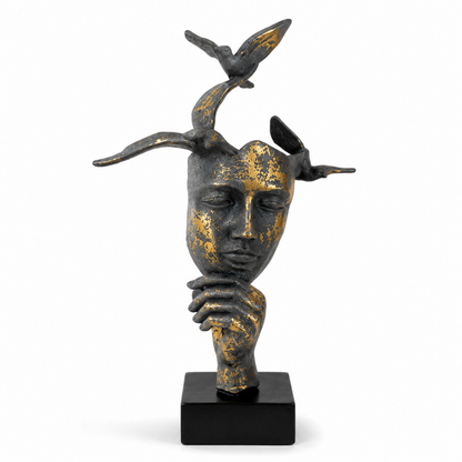 Escultura Decorativa Rostro con Pájaros 30x20 cm – “Pensamiento Libre” | Arte Boho