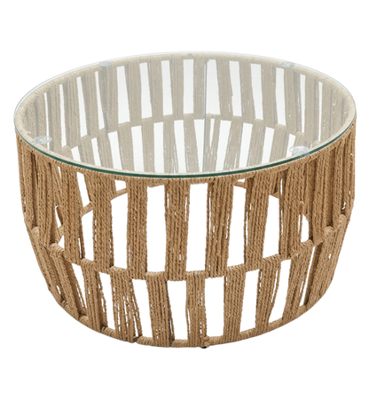 Mesa de Centro Redonda Orgánica - Yute y Vidrio Templado 69x38 cm