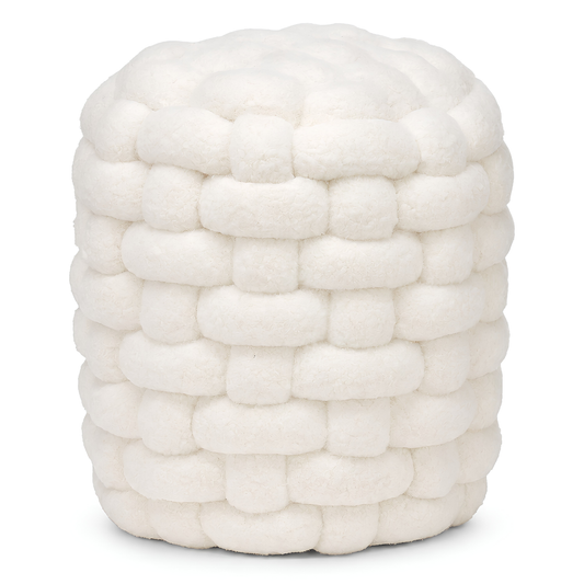 Puff Bouclé Tejido en Relieve – Color Crudo 38x32 cm