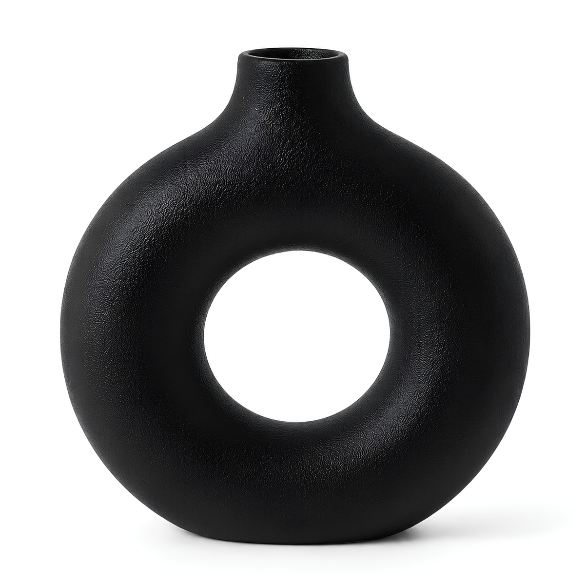 Jarrón Decorativo Redondo Hueco Negro Mate – Estilo Moderno Minimalista