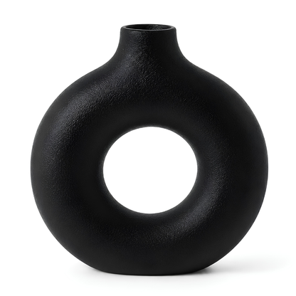 Jarrón Decorativo Redondo Hueco Negro Mate – Estilo Moderno Minimalista